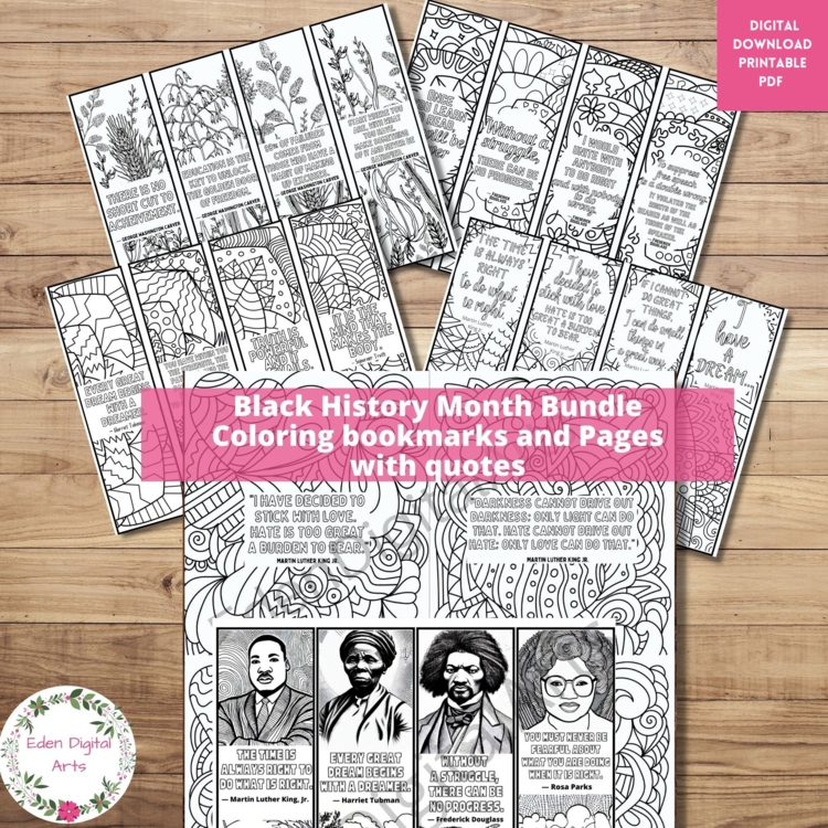 Black History Month Bundle Famous Quotes Calm Coloring Pages MLK Jr. F Douglass