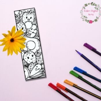 Cute Kawaii Fruit Coloring Bookmarks Healthy Food Relaxing Calming Zen Activity, image 4