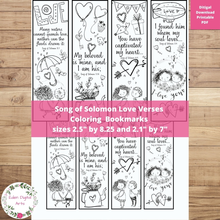 Song of Solomon Love Bible Verses Coloring Bookmarks Cards Valentines Wedding