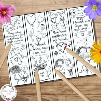 Song of Solomon Love Bible Verses Coloring Bookmarks Cards Valentines Wedding, image 2
