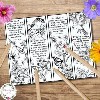Psalm 91 KJV Bible Verse Coloring Bookmark Calm Scripture Activity Craft Birds, image 2