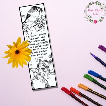 Psalm 91 KJV Bible Verse Coloring Bookmark Calm Scripture Activity Craft Birds, image 3