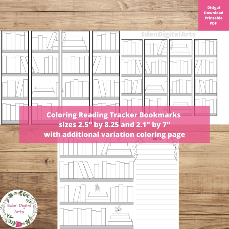 Book Reading Bookshelf Coloring Bookmarks Tracker Pages Book Club Log Recording