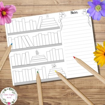 Book Reading Bookshelf Coloring Bookmarks Tracker Pages Book Club Log Recording, image 3