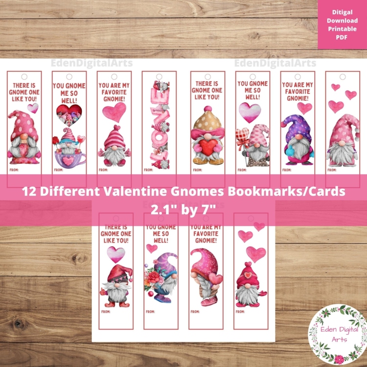 Love Gnomes Pun Bookmarks Keepsake Valentines Cards Goodie Bag Gift Tags