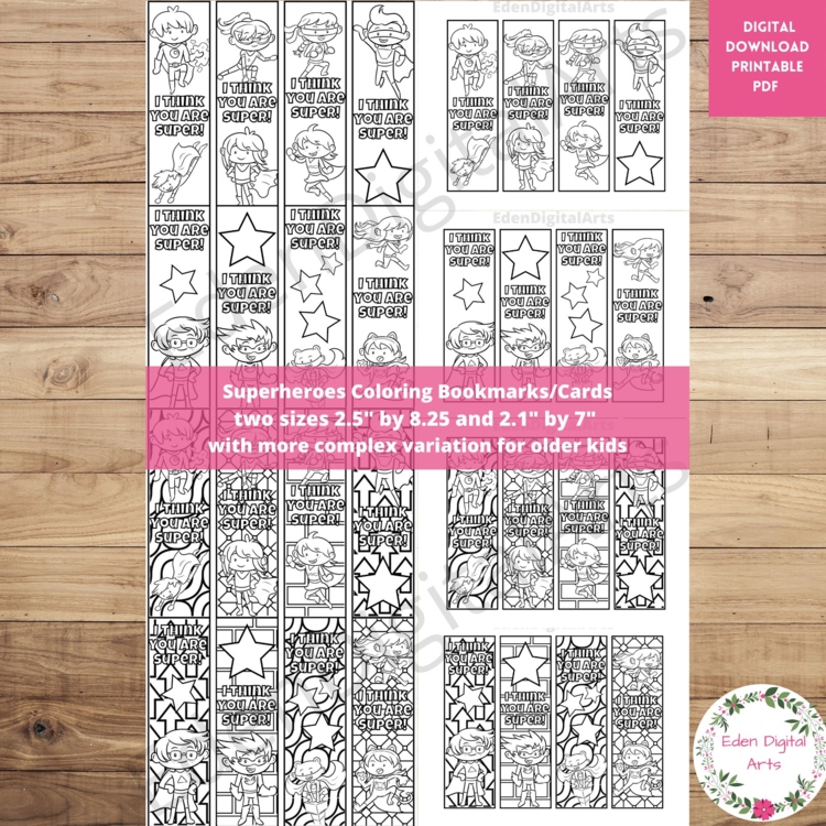 Superhero Coloring Bookmarks Class Kawaii Acts of Kindness DIY Cards Hero Craft