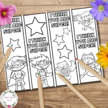 Superhero Coloring Bookmarks Class Kawaii Acts of Kindness DIY Cards Hero Craft, image 2
