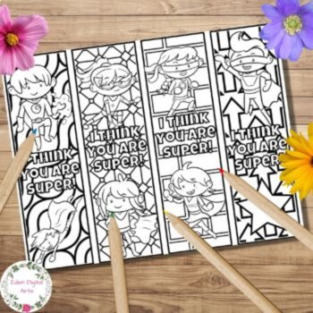 Superhero Coloring Bookmarks Class Kawaii Acts of Kindness DIY Cards Hero Craft, image 3