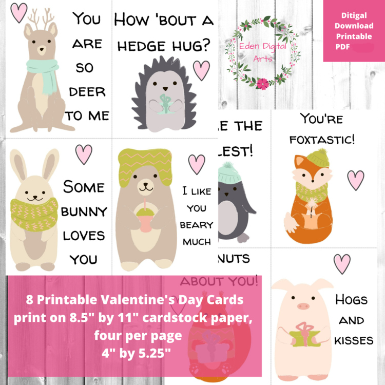 Cute Animal Puns Valentines Cards Boys Girls Neutral Funny Woodland Creatures
