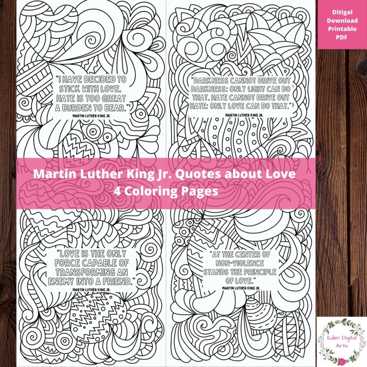 MLK Jr Love Quotes Black History Valentines Calm Doodle Coloring Pages Posters