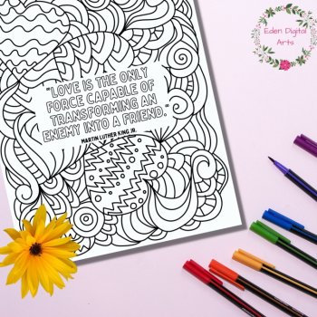 MLK Jr Love Quotes Black History Valentines Calm Doodle Coloring Pages Posters, image 3