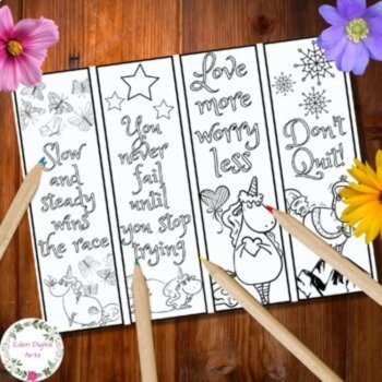 Cute Unicorns Coloring Bookmarks Positive Growth Mindset Quotes Kindness Cards, image 4