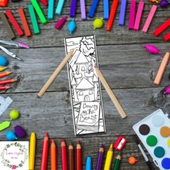 Beauty and The Beast Coloring Bookmarks Relaxing Calming Literary Craft Cards, image 4
