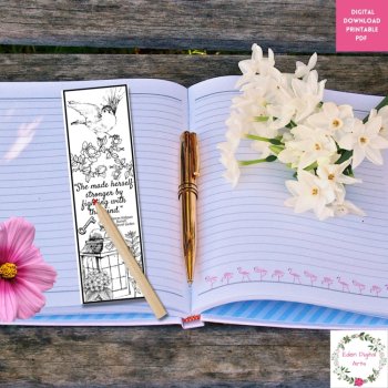 Secret Garden Quotes Coloring Bookmarks Cards with Birds & Flowers Gift Craft, image 3