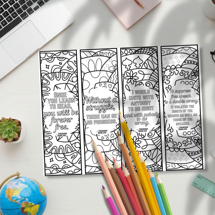 Frederick Douglass Quotes Coloring Bookmarks Cards Black History Activity Craft