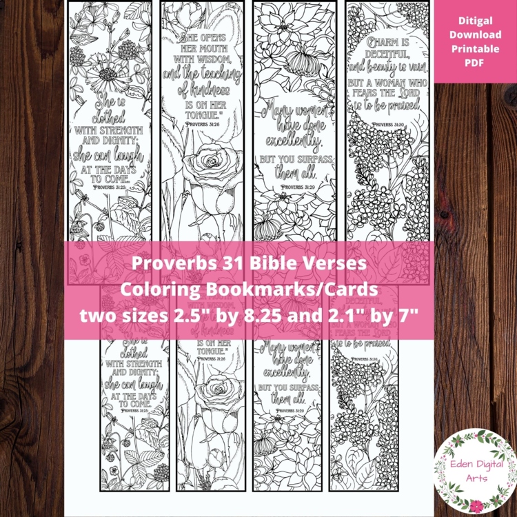 Proverbs 31 Woman Coloring Bible Verse Bookmarks Cards Floral Scripture Craft