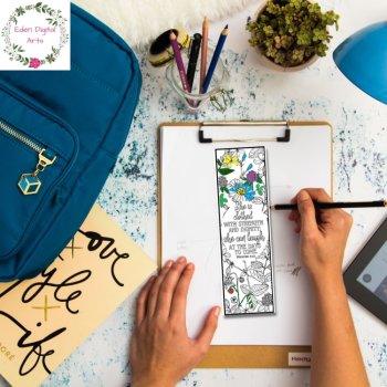 Proverbs 31 Woman Coloring Bible Verse Bookmarks Cards Floral Scripture Craft, image 3