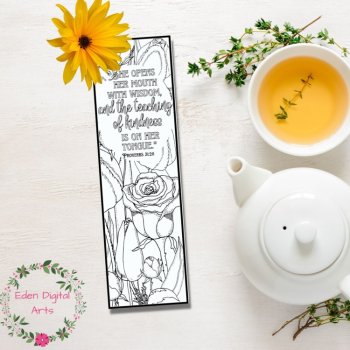 Proverbs 31 Woman Coloring Bible Verse Bookmarks Cards Floral Scripture Craft, image 4