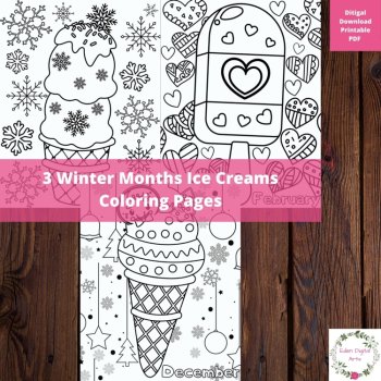 Winter Months Seasons 12 Coloring Pages Posters Gnomes Hot Cocoa Mugs Bundle, image 3