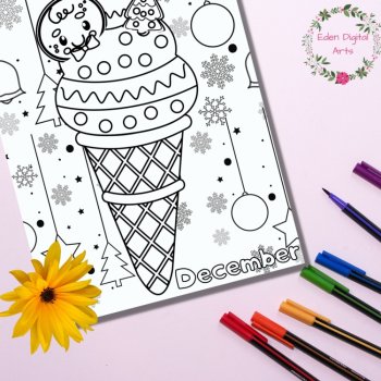 Winter Months Ice Cream Snowflakes Hearts 3 Coloring Pages Seasons Posters, image 4
