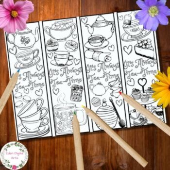Tea Time Party Class Craft Coloring Bookmarks Cards, Alice in Wonderland Quote, image 2