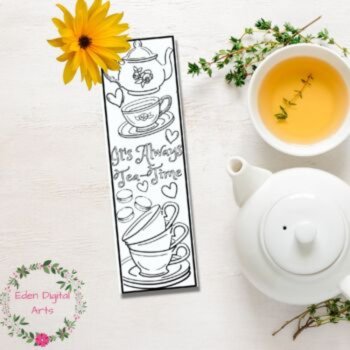 Tea Time Party Class Craft Coloring Bookmarks Cards, Alice in Wonderland Quote, image 3