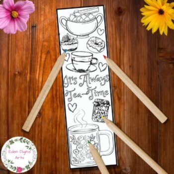 Tea Time Party Class Craft Coloring Bookmarks Cards, Alice in Wonderland Quote, image 4