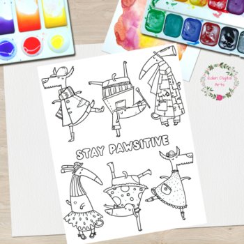 Funny Whimsy Dancing Dogs Relaxing Positivity Coloring Pages or Wall Posters, image 2