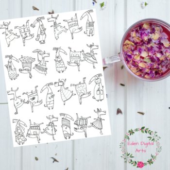 Funny Whimsy Dancing Dogs Relaxing Positivity Coloring Pages or Wall Posters, image 4
