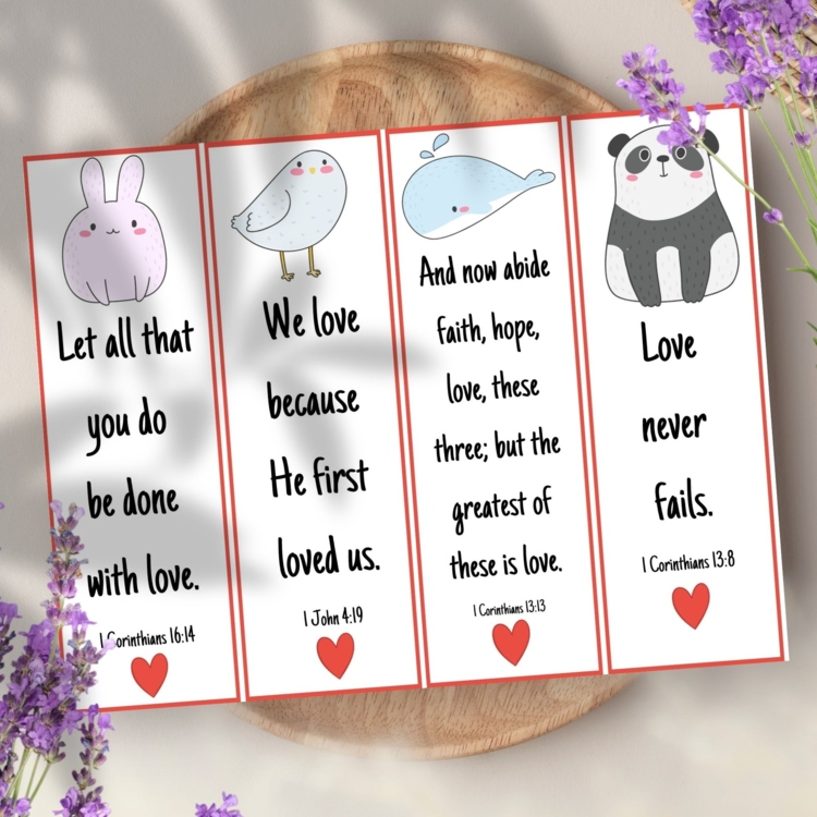 Love Bible Verse Bookmarks Scripture Valentine Cards Cute Animals DIY Gift