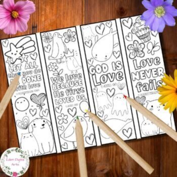 Love Bible Verses & Cute Animals Coloring Bookmarks Scripture Valentine Cards, image 2