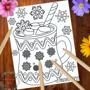 Winter Months Mugs Hot Cocoa Cups Snowflakes Coloring Pages Seasons Posters, image 2