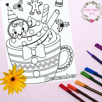Winter Months Mugs Hot Cocoa Cups Snowflakes Coloring Pages Seasons Posters, image 4