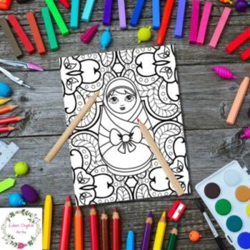 Folk Art Russian Nesting Dolls 6 Coloring Pages Relaxing Calming Cultural Craft, image 4