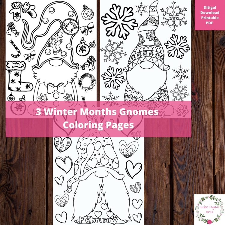 Winter Months Gnomes Snowflakes Coloring Pages Seasons Posters Craft