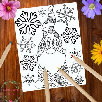 Winter Months Gnomes Snowflakes Coloring Pages Seasons Posters Craft, image 2