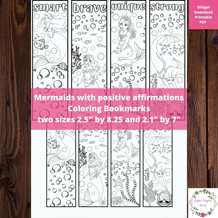 Mermaids Coloring Bookmarks Kindness Craft Calming Activity Cards Summer Gift