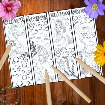 Mermaids Coloring Bookmarks Kindness Craft Calming Activity Cards Summer Gift, image 2