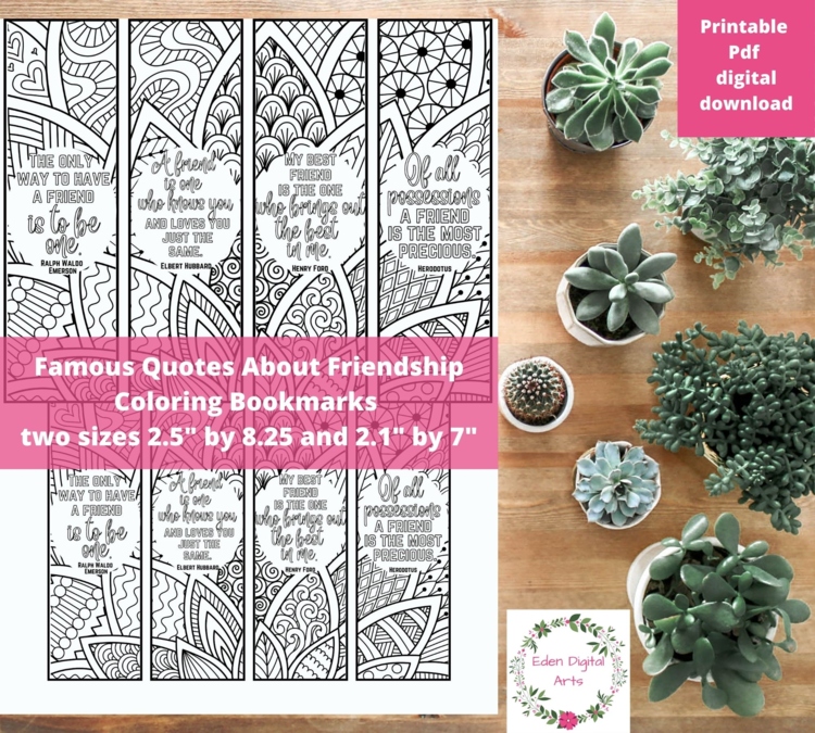 Friendship Quotes Coloring Bookmarks, DIY Friend Gift, Calming Zen Doodle Craft