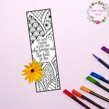 Friendship Quotes Coloring Bookmarks, DIY Friend Gift, Calming Zen Doodle Craft, image 2