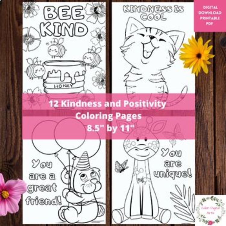 12 Kindness & Positivity Cute Animals Encouraging Quotes Coloring Pages Posters