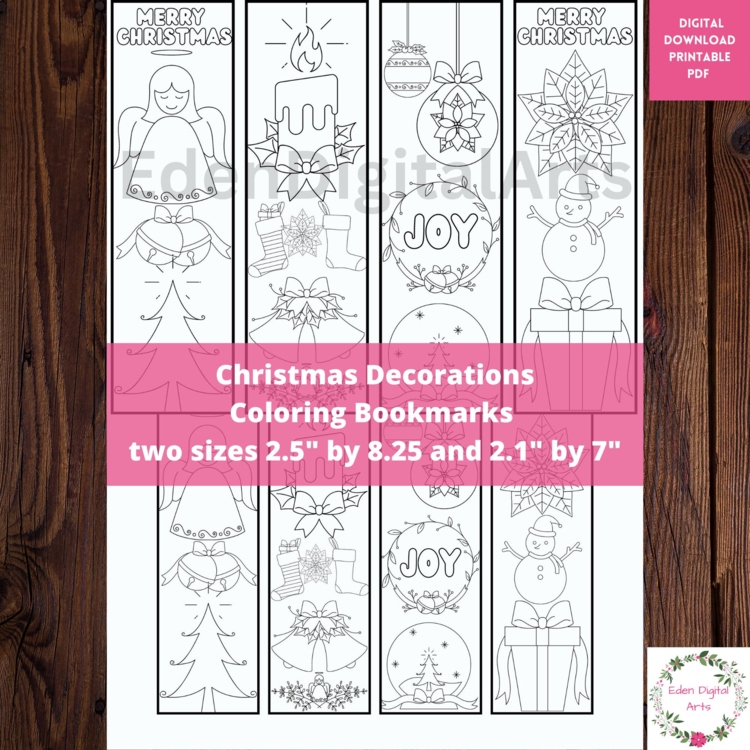 Christmas Coloring Bookmarks Relaxing Activity Keepsake Craft Gift for Parent