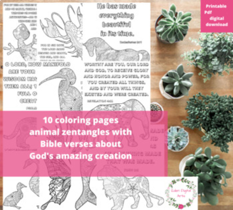 Bible Verses Zentangle Animals Coloring Scripture Christian Anti Stress Activity