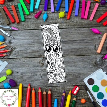 Cute Sea Ocean Life Animals Kawaii Coloring Bookmarks Relaxing Activity Craft, image 2