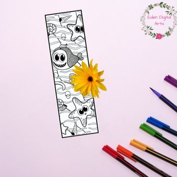 Cute Sea Ocean Life Animals Kawaii Coloring Bookmarks Relaxing Activity Craft, image 3