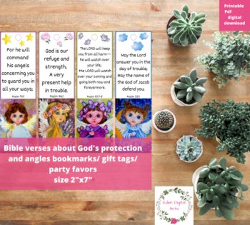 God's Protection Bible Verse Bookmarks Class Gift Tags Cute Angels Scripture, image 2
