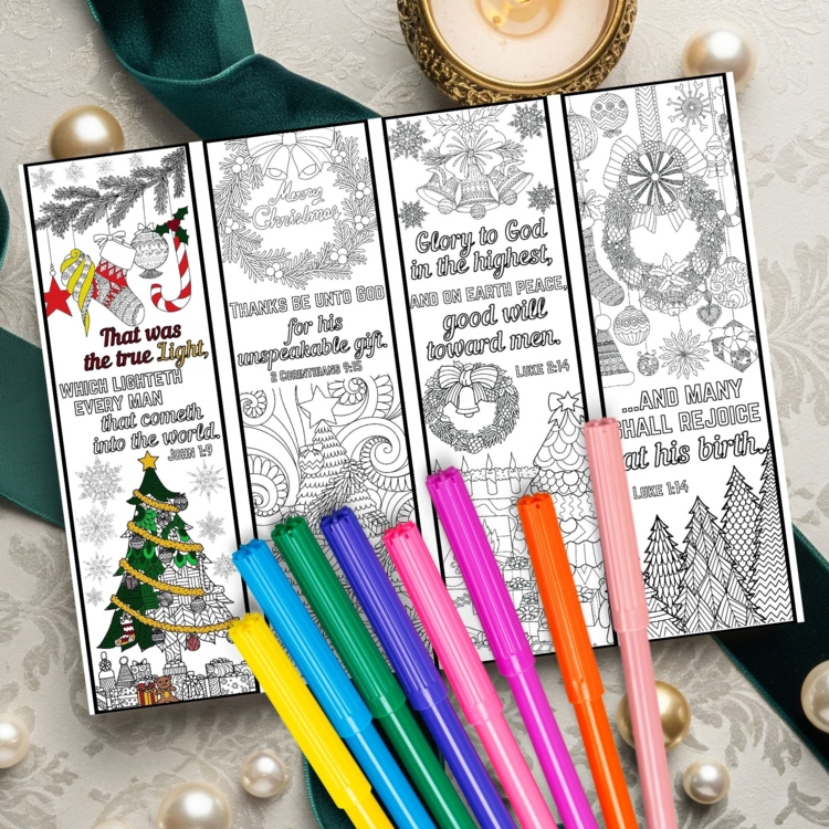 Christmas Bible Verse Coloring Bookmarks Relaxing Zen Craft for Teens Adults