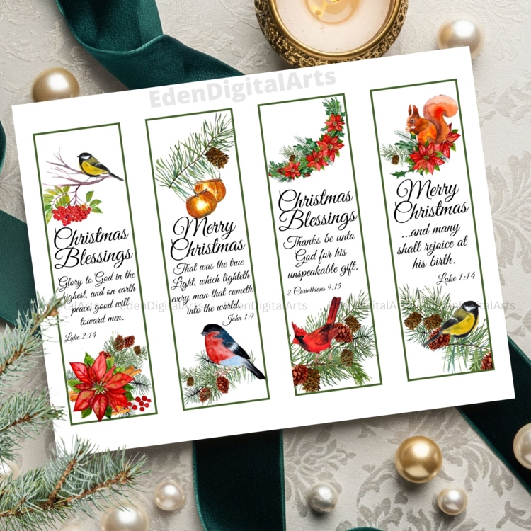 Christmas Bible Verse Bookmarks Gift Tags, Scripture Blessings Birds Class Gifts