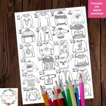 Christmas Countdown Ugly Sweater Coloring Calendar Advent Fun Craft Activity, image 2