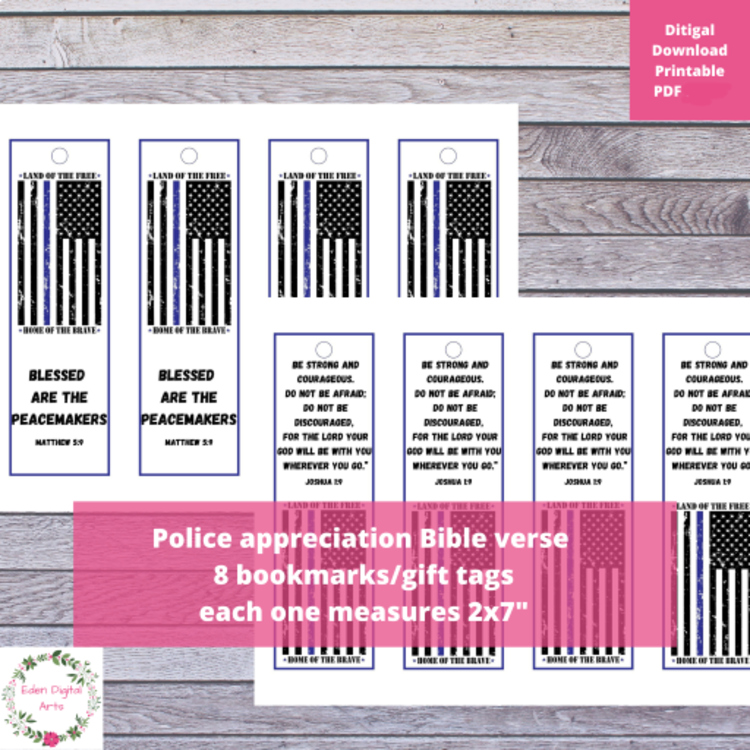 Christian Police Officer Appreciation Support Bookmarks Gift Tags Bible Verses